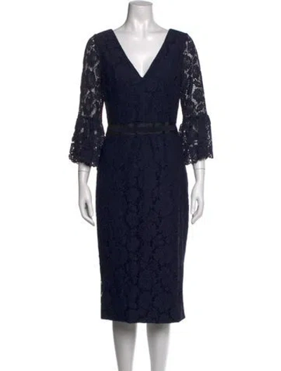 Pre-owned Theia Lace Pattern Knee-length Dress W/ Tags In Blue