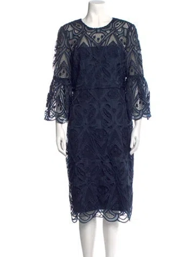 Pre-owned Theia Lace Pattern Knee-length Dress W/ Tags In Blue