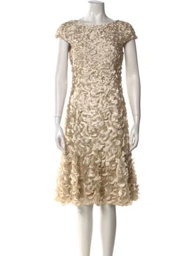 Pre-owned Theia Lace Pattern Knee-length Dress W/ Tags In Neutral