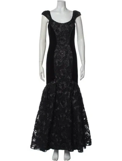 Pre-owned Theia Lace Pattern Long Dress In Black