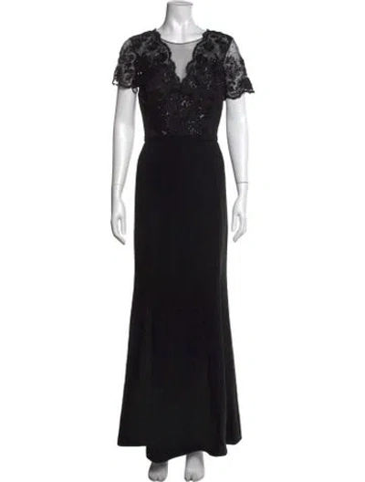 Pre-owned Theia Lace Pattern Long Dress In Black