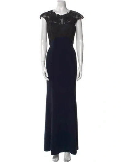 Pre-owned Theia Lace Pattern Long Dress In Blue