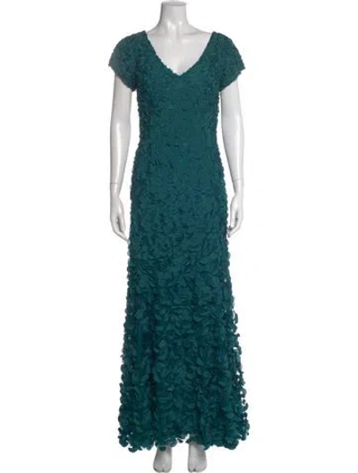 Pre-owned Theia Lace Pattern Long Dress In Blue