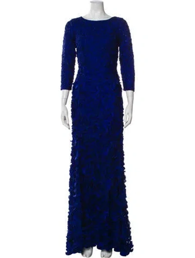 Pre-owned Theia Lace Pattern Long Dress In Blue