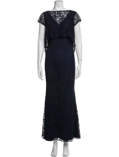 Pre-owned Theia Lace Pattern Long Dress In Blue