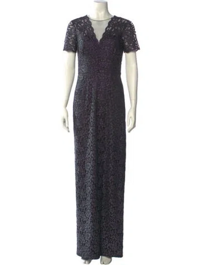 Pre-owned Theia Lace Pattern Long Dress In Multi