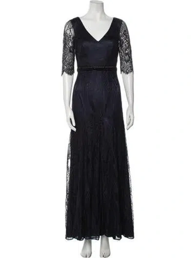 Pre-owned Theia Lace Pattern Long Dress In Neutral