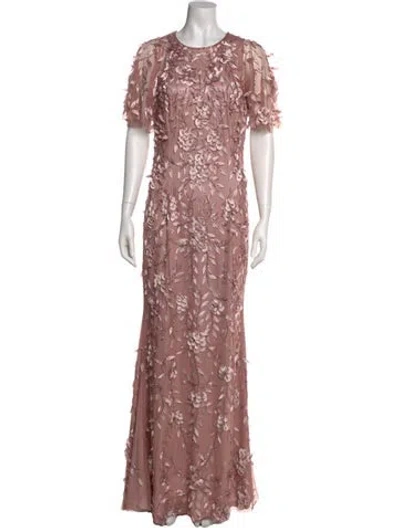 Pre-owned Theia Lace Pattern Long Dress In Pink