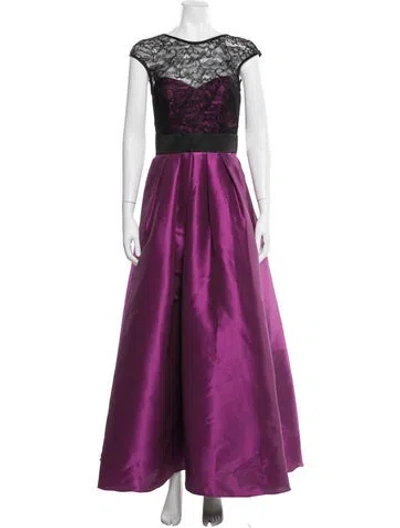 Pre-owned Theia Lace Pattern Long Dress In Purple