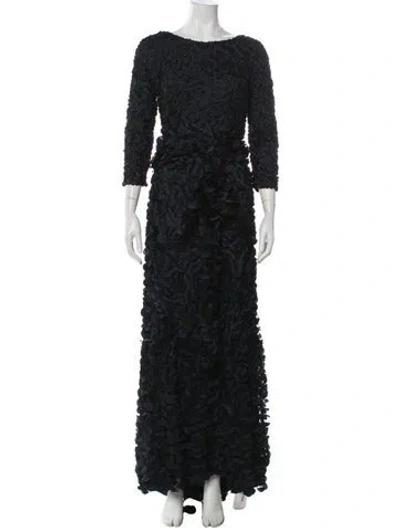 Pre-owned Theia Lace Pattern Long Dress W/ Tags In Blue