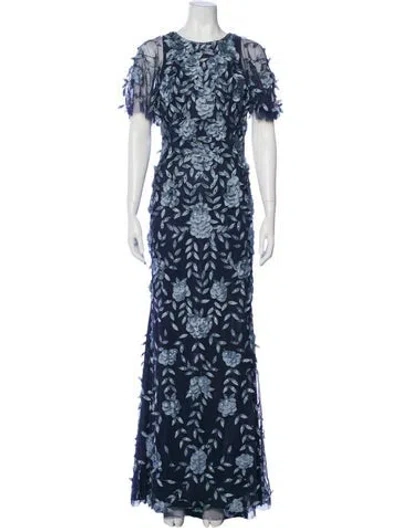 Pre-owned Theia Lace Pattern Long Dress W/ Tags In Blue