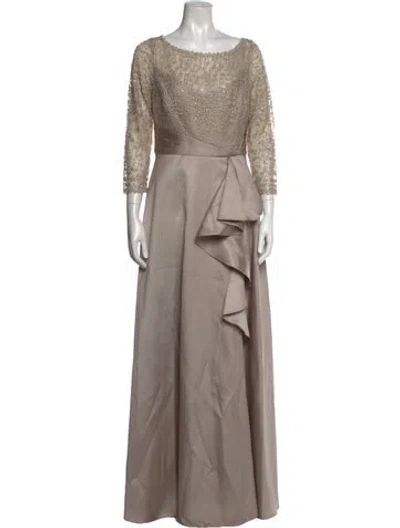 Pre-owned Theia Lace Pattern Long Dress W/ Tags In Neutral