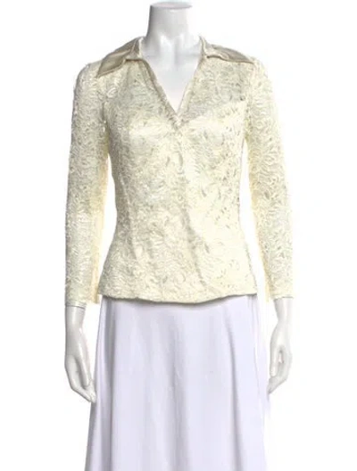 Pre-owned Theia Lace Pattern Long Sleeve Top