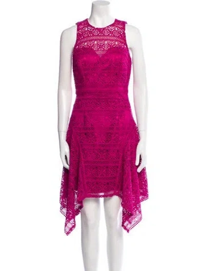 Pre-owned Theia Lace Pattern Midi Length Dress In Pink