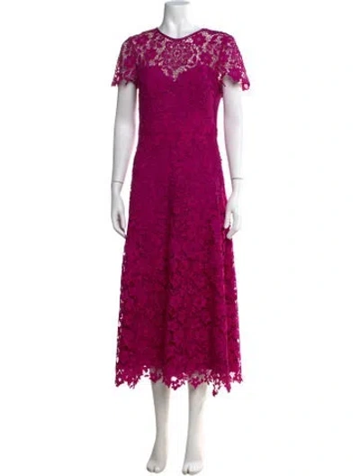 Pre-owned Theia Lace Pattern Midi Length Dress In Pink