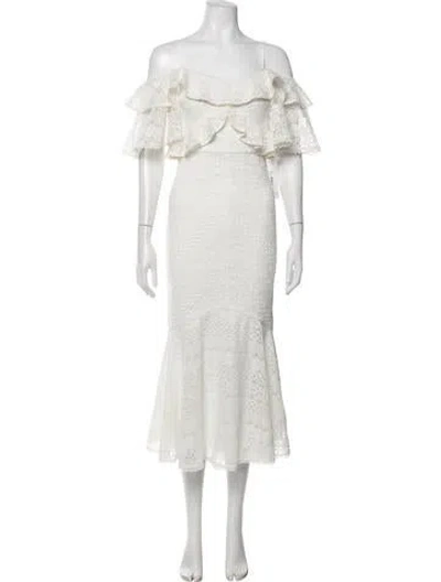 Pre-owned Theia Lace Pattern Midi Length Dress In White