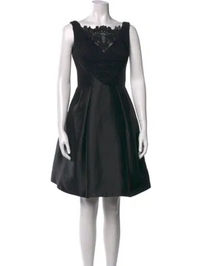 Pre-owned Theia Lace Pattern Mini Dress In Black