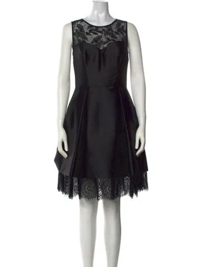 Pre-owned Theia Lace Pattern Mini Dress In Black