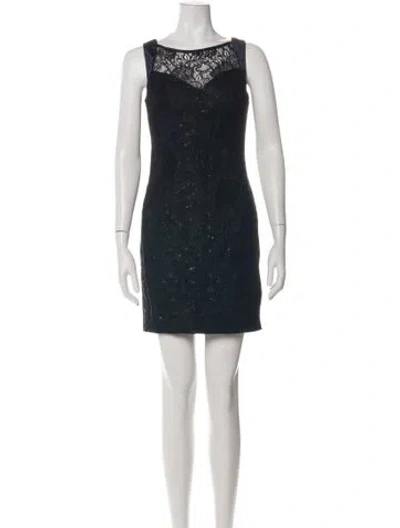Pre-owned Theia Lace Pattern Mini Dress In Black