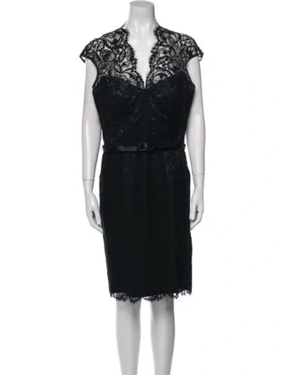 Pre-owned Theia Lace Pattern Mini Dress In Blue