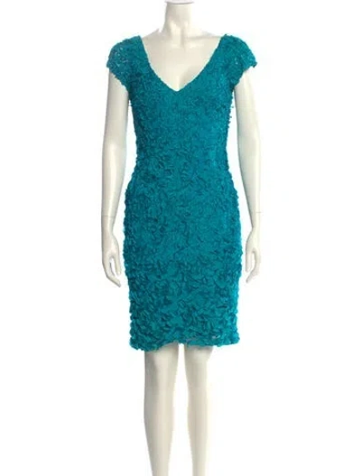 Pre-owned Theia Lace Pattern Mini Dress In Blue