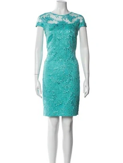 Pre-owned Theia Lace Pattern Mini Dress In Blue