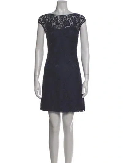 Pre-owned Theia Lace Pattern Mini Dress In Blue