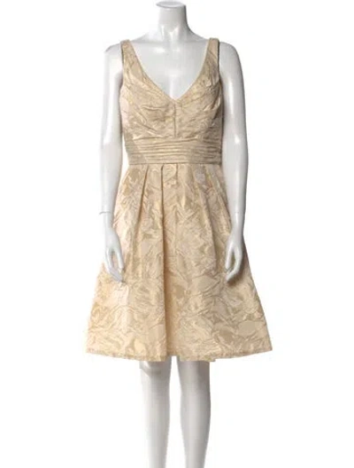 Pre-owned Theia Lace Pattern Mini Dress In Neutral