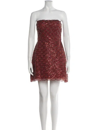 Pre-owned Theia Lace Pattern Mini Dress In Red