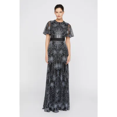 Theia Lavina Beaded Gown In Black