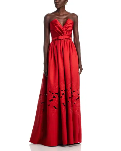 Theia Lena Embroidered Mikado Gown In Red