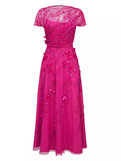 Theia Leona Sequin-embellished Midi-dress In Zinnia