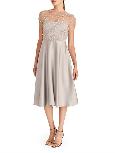 Theia Lori Glimmer Satin Dress In Silver