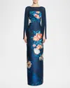 Theia Lorraine Floral-print Column Gown In Shadow Blooms
