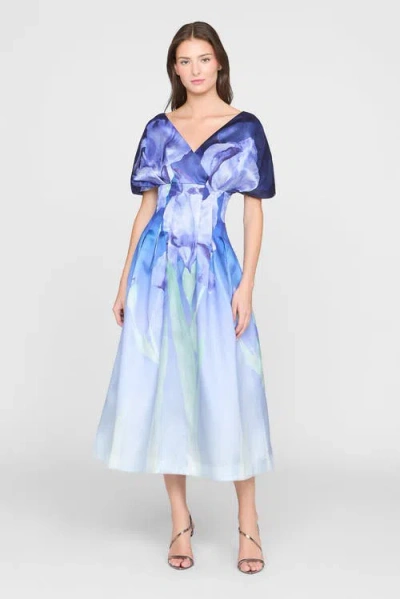 Theia Luretta Contoured Waist Dress In Blue