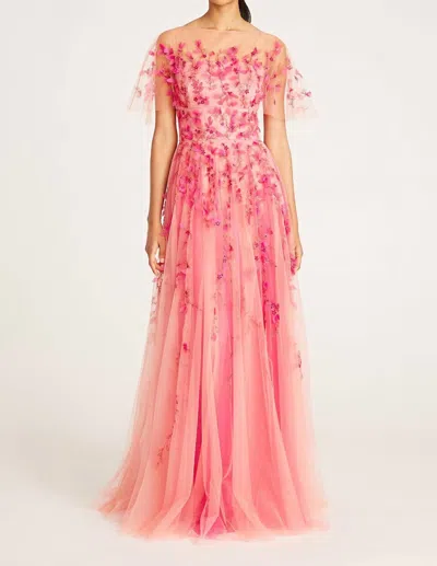 Theia Lydia Beaded Gown In Sugar Coral In Multi