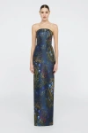 Theia Lynette Strapless Floral-print Column Gown In Multi