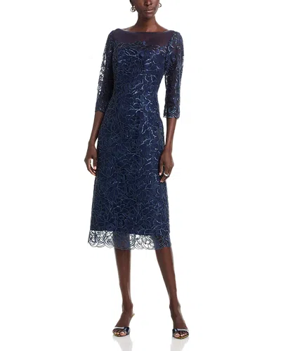 Theia Marbella Beaded Midi Dress In Blue