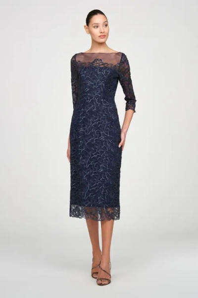 Theia Marbella Beaded Midi Dress In Blue