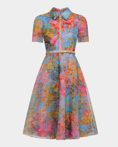 Theia Marcel Floral-print Organza Midi Dress In Multi