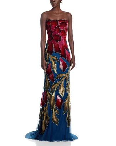 Theia Marie Strapless Beaded Gown In Multi