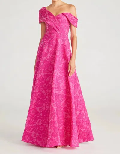 Theia Marlene Cloud Jacquard Evening Gown In Passionfruit In Pink