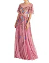 Theia Maxine Bateau Neck Beaded Gown In Powder Blush In Multi