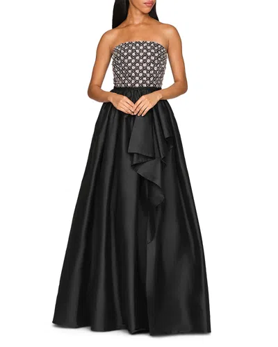 Theia Mila Beaded Strapless Taffeta Gown In Animal Print