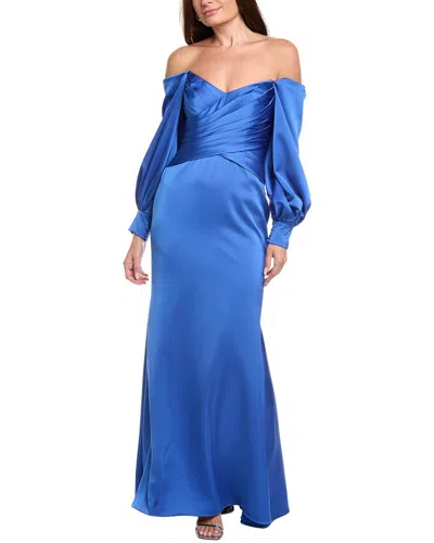 Theia Milenia Draped Sleeve Gown In Blue