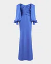 Theia Milenia Pleated Off-shoulder Gown In Cornflower Blue