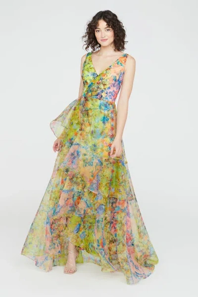 Theia Mindy Organza V Neck Gown