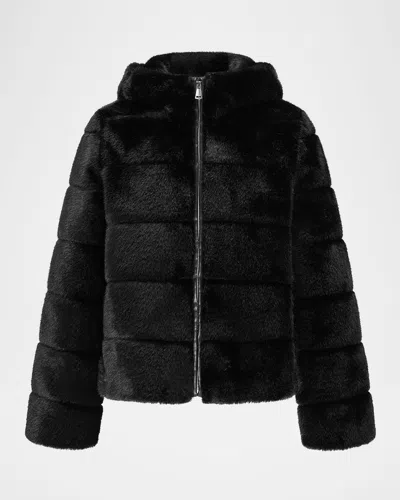 Theia Mink Faux Fur Hooded Jacket In Black