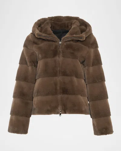 Theia Mink Faux Fur Hooded Jacket In Brown
