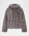 Theia Mink Faux Fur Hooded Jacket In Dark Gray